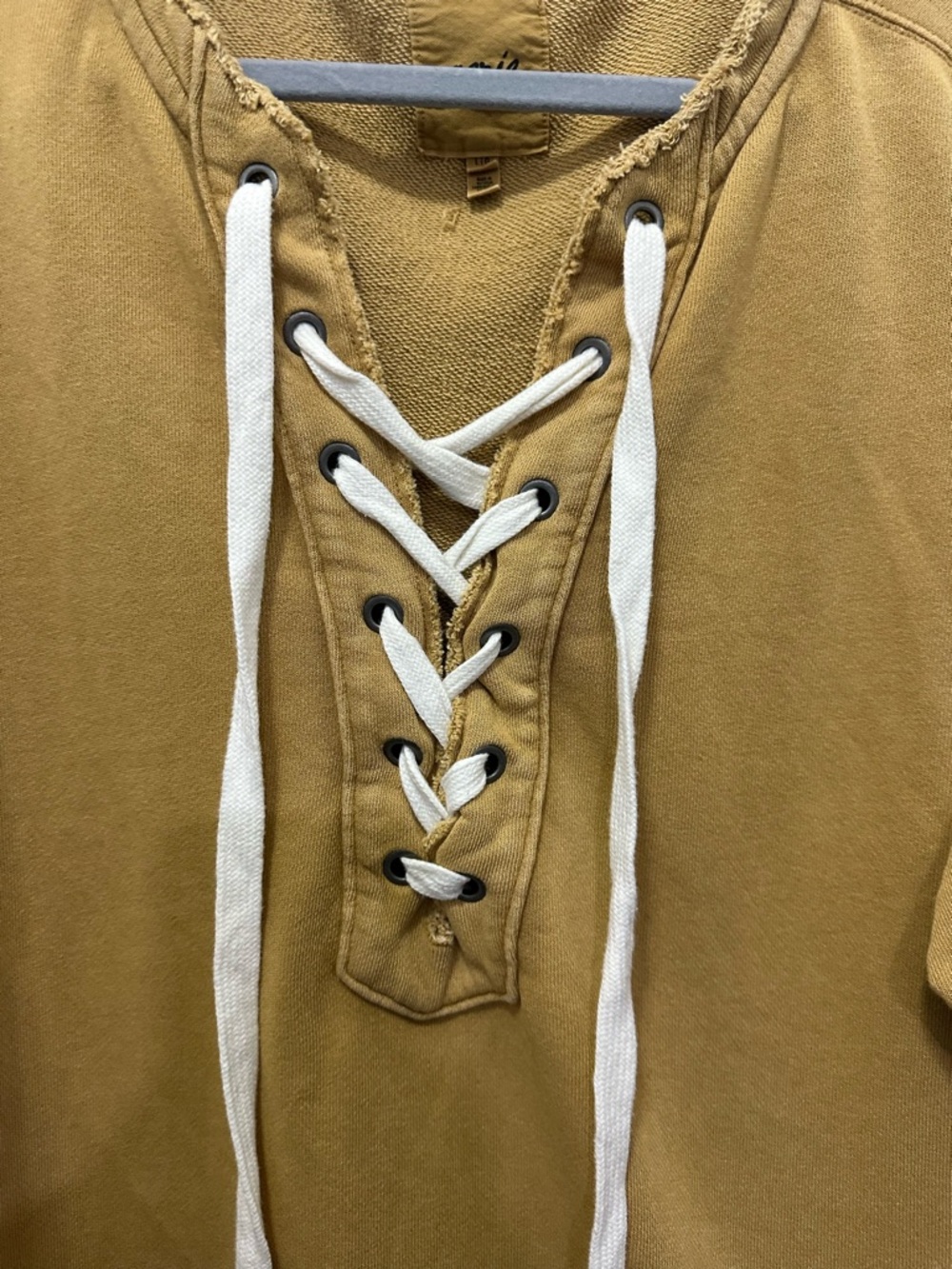 Aerie Relaxed Fit Yellow Mustard Sweatshirt Lace-up Tie Front Sz L - Picture 4 of 7
